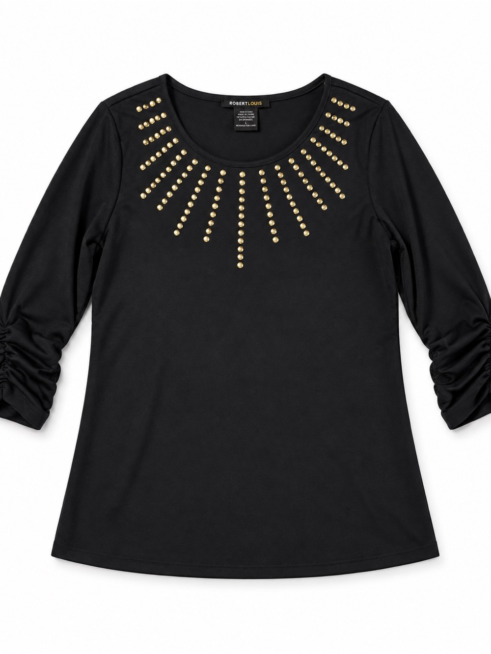 Robert Louis Black & Gold Studded Ruched Sleeve Top ✨
